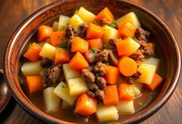 Aardappel-wortelstamppot met Gehakt