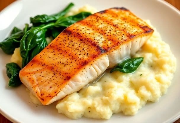 Zalm met Aardappelpuree en Spinazie