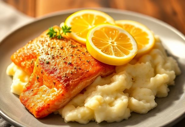 Aardappelpuree met Gebakken Zalm