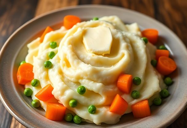 Aardappelpuree met Wortel en Erwten