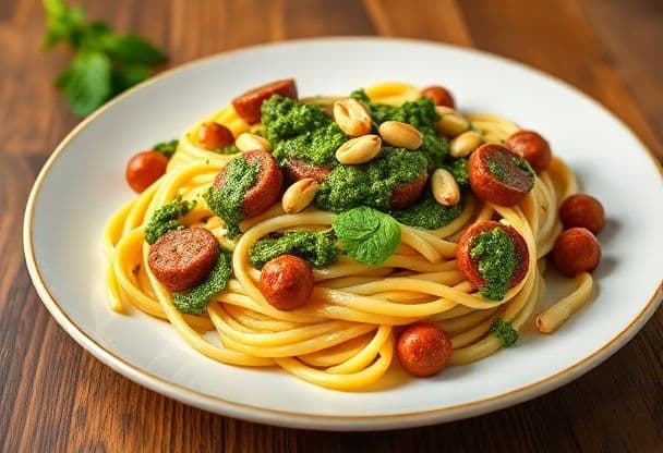 Authentieke Pasta met Venkelworst en Verse Pesto in 20 Minuten