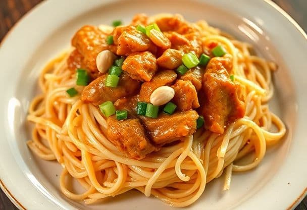 Bami met Pindasaus en Gemarineerde Kip