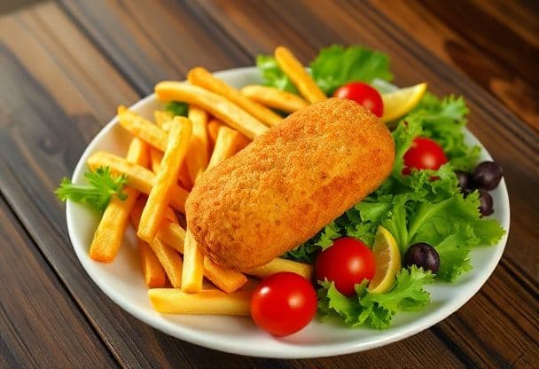 Friet met Kroket en Salade