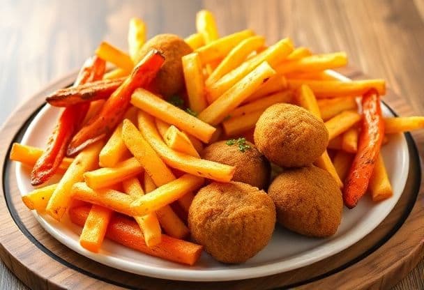 Friet met Kroket en Wortels