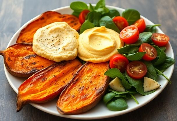 Geroosterde Zoete Aardappel met Hummus