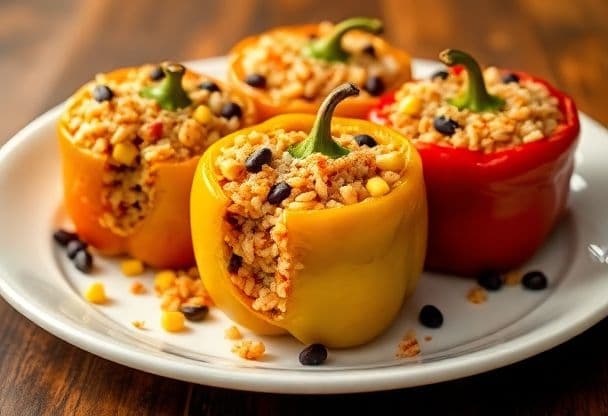 Gevulde Paprika met Rijst en Bonen