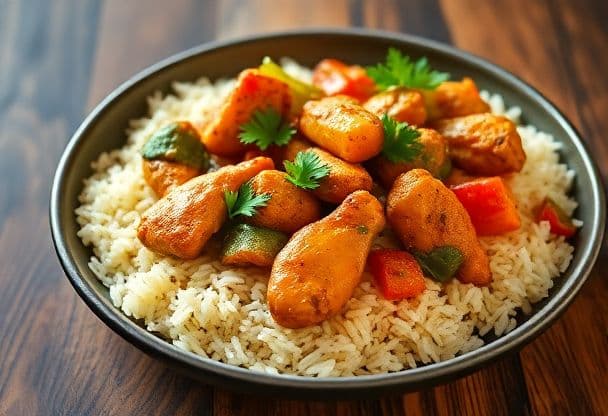 Snelle Gezonde Kip met Basmati Rijst en Kruidige Groenten in 25 Minuten