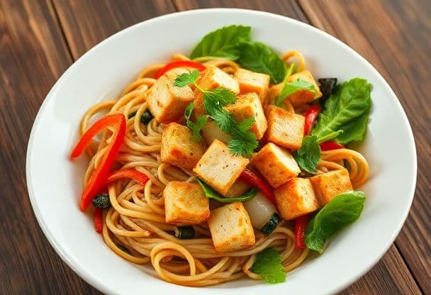 Knapperige Gezonde Noedels met Groenten en Tofu in 20 Minuten