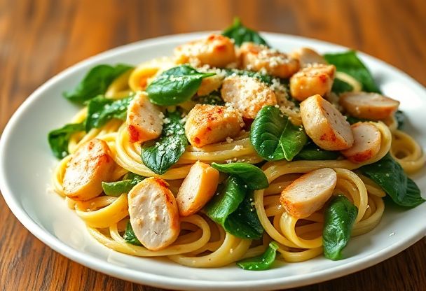 Gezonde Pasta met Spinazie en Kip