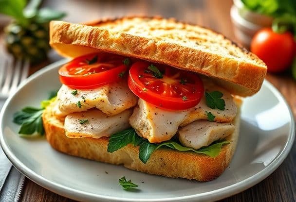 Snelle en Gezonde Tosti met Kipfilet en Tomaat met Verse Kruiden