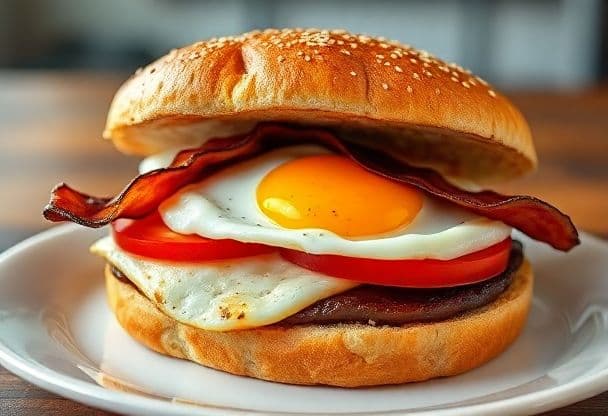 Gigantische Sandwiches met Gebakken Ei en Bacon