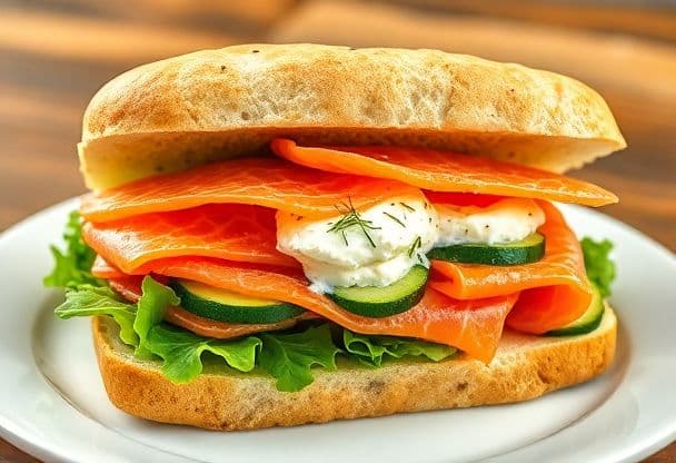Gigantische Sandwiches met Gerookte Zalm en Roomkaas