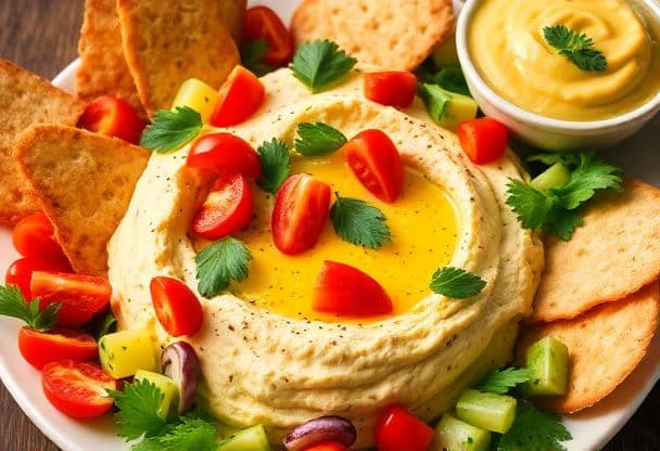 Hummus Salade met Groenten en Pita