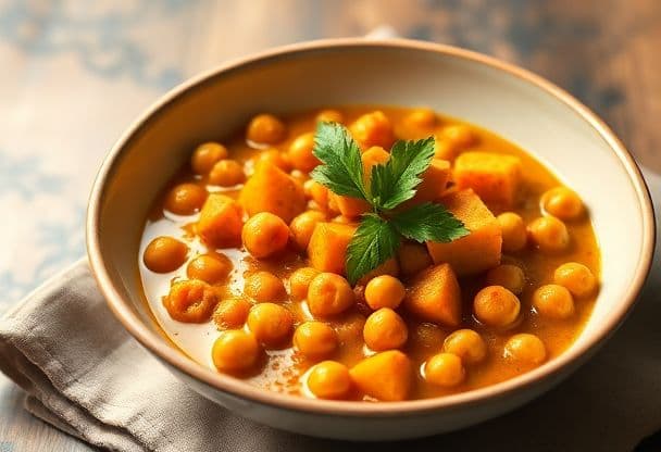 Kikkererwten Curry met Zoete Aardappel