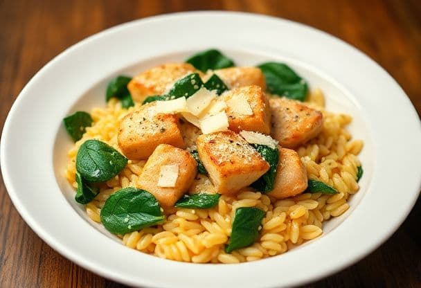 Kip met orzo en spinazie
