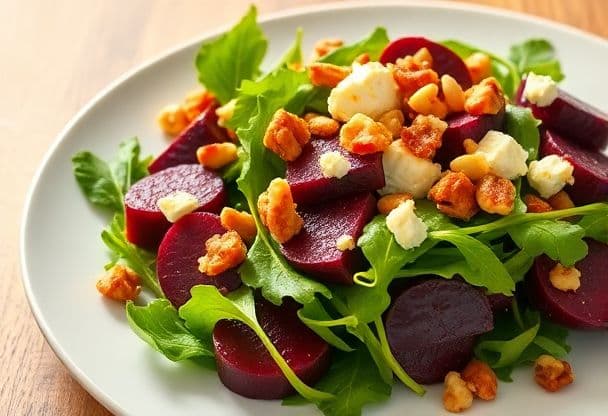 Knapperige Bietensalade met Romige Geitenkaas en Spekjes in Slechts 20 Minuten