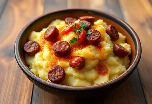 Knapperige Stamppot met Rookworst en Pikante Saus in 25 Minuten