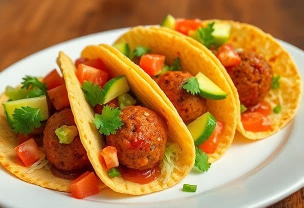 Knapperige Taco's met Kruidige Gehaktballen en Verse Groenten