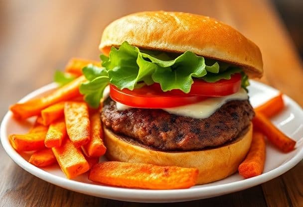 Knapperige Zoete Aardappel Frietjes met Gezonde Burger in 30 Minuten