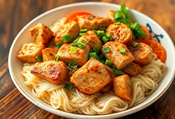 Koreaanse Kip Bowl met Rijstnoedels