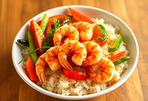 Koreaanse Rijst Bowl met Garnalen