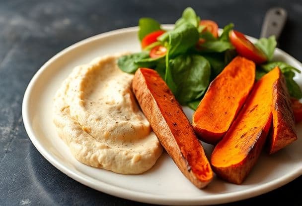 Geroosterde Zoete Aardappel met Hummus