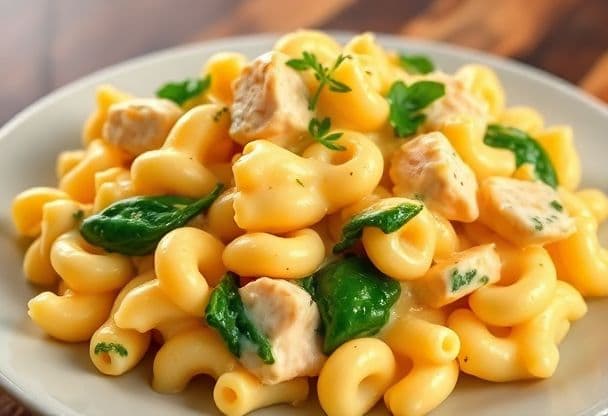 Mac and Cheese met Kip en Spinazie