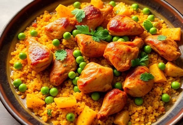 Kruidige Paella met Kip en Erwtjes