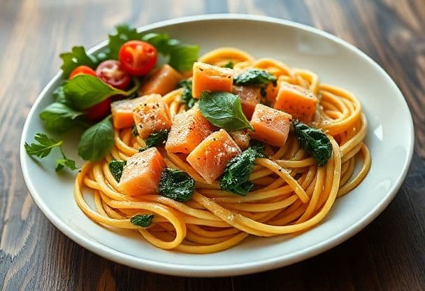 Pasta met Gerookte Zalm en Spinazie
