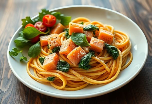 Pasta met Gerookte Zalm en Spinazie