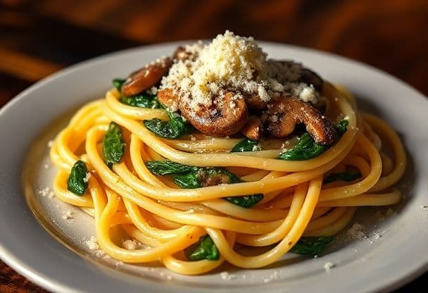 Pasta met Spinazie en Champignons