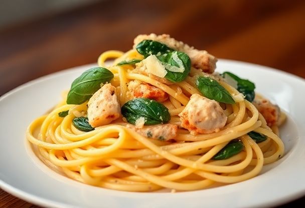 Pasta met Spinazie en Kip