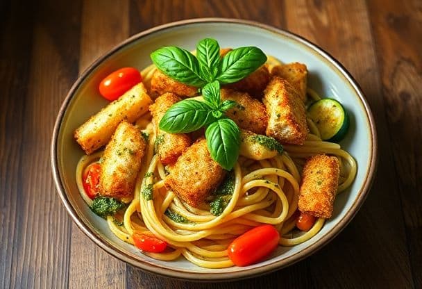 Pasta met Vissticks en Pesto