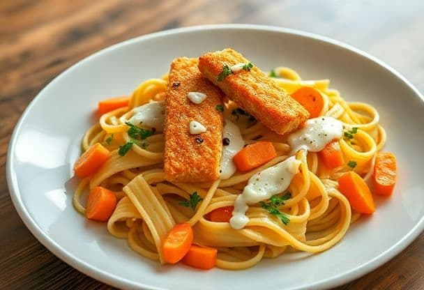 Pasta met Vissticks en Wortel
