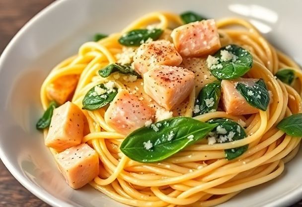 Pasta met Zalm en Spinazie in Romige Saus