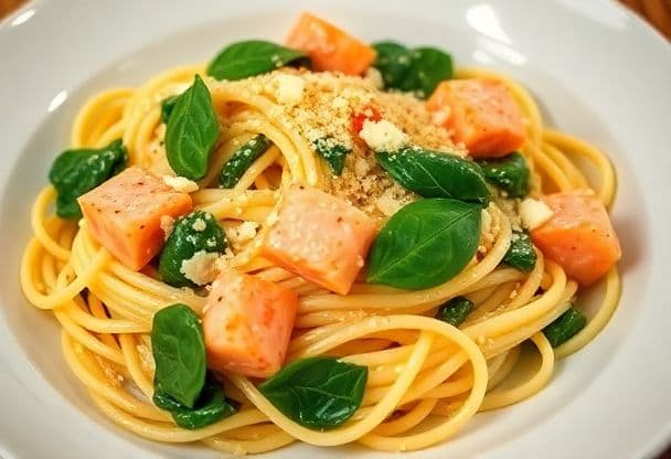 Pasta met Zalm en Spinazie in Romige Saus