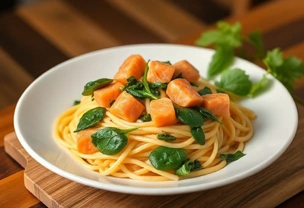 Pasta met Gerookte Zalm en Spinazie