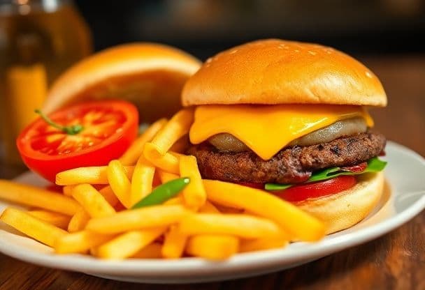 Patat Friet met Cheeseburger en Tomaat