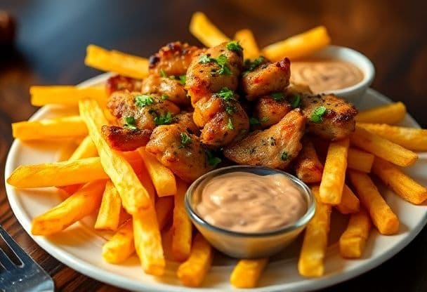 Patat Friet met Pindasaus en Kipfilet