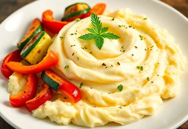 Romige Aardappelpuree met Knapperige Gegrilde Groenten