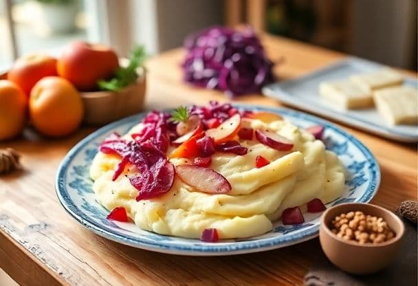 Romige Aardappelpuree met Knapperige Rode Kool en Zoete Appeltjes - Snelle Maaltijd