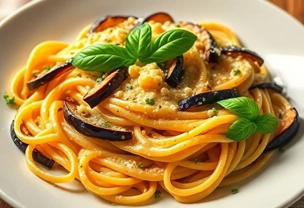Romige Aubergine Pasta met Verse Basilicum in 20 Minuten