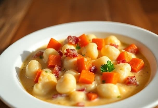 Romige Gnocchi met Spekjes en Wortel