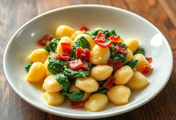 Romige Gnocchi met Spinazie en Knapperige Spekjes in 20 Minuten