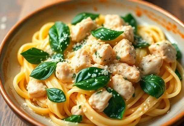 Romige Knapperige Kip Pasta in 20 Minuten