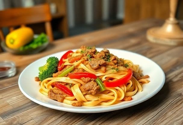 Romige Mongoolse Biefstuk Pasta met Groenten in 30 Minuten
