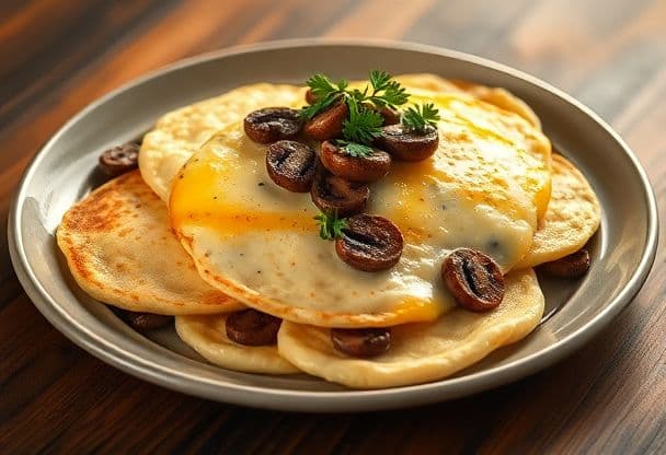 Romige Pannenkoeken met Knapperige Champignons en Smeltende Kaas in 30 Minuten