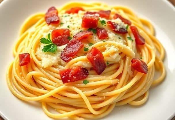Romige Pasta Carbonara met Knapperige Spekjes in 20 Minuten