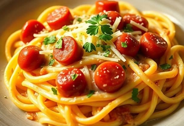 Romige Pasta met Knakworst en Kaas in 20 Minuten