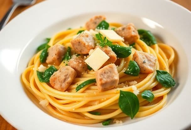 Romige Pasta met Varkensvlees en Spinazie in 20 Minuten